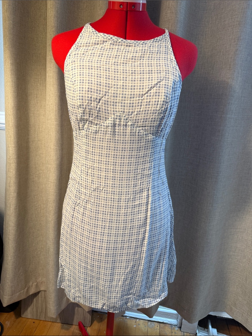 Urban Outfitters Light Blue Gingham Halter Mini Dress
